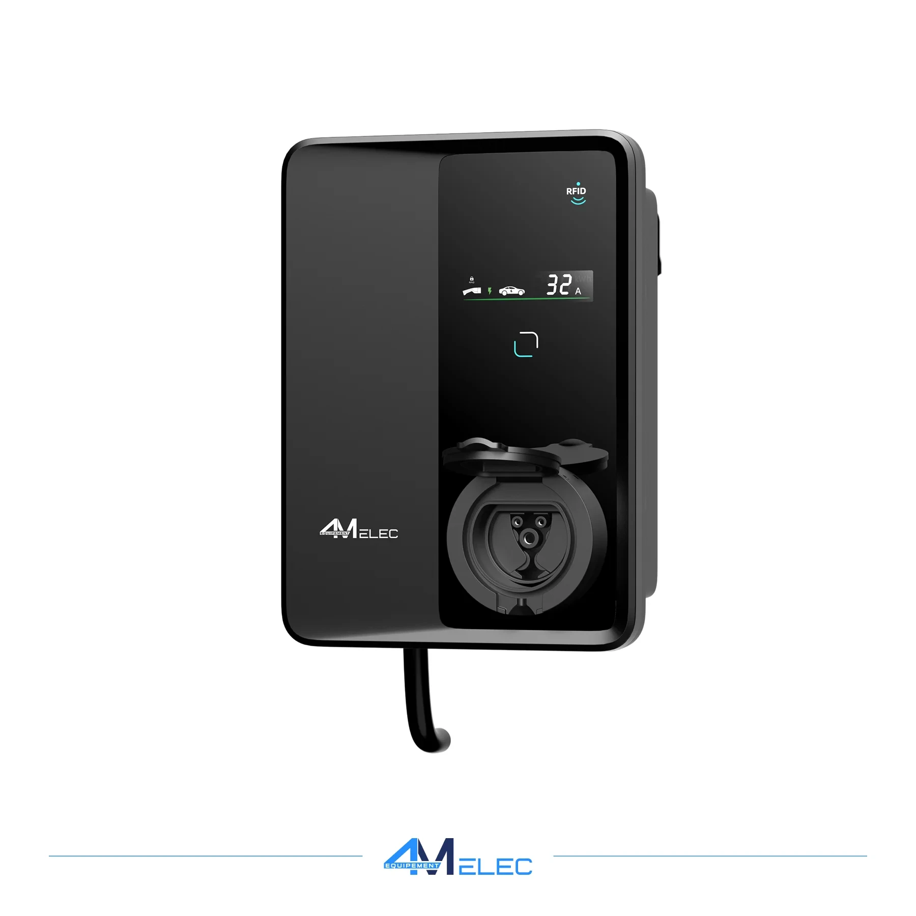 Borne de Recharge 4M ELEC 7 kW Type 2 avec Prise, RFID & Écran LCD